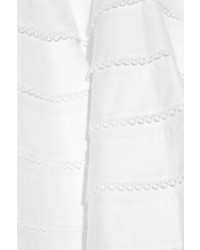 Carven Tiered Guipure Lace Trimmed Cotton Twill Mini Dress White