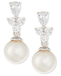 Majorica 10mm Round Pearl Cz Crystal Drop Earrings