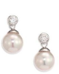 Majorica 6mm White Round Pearl Crystal Stud Earrings