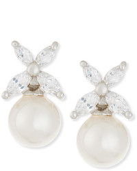 Majorica 8mm Round Pearl Marquis Cz Crystal Earrings