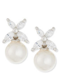 Majorica 8mm Round Pearl Marquis Cz Crystal Earrings