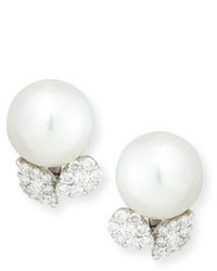 Assael Assl South Sea Pearl Diamond Leaf Button Postclip Earrings