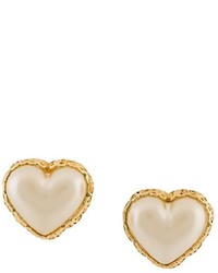 Chanel Vintage Pearl Heart Clip On Earrings