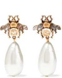 Gucci Gold Plated Crystal And Faux Pearl Earrings