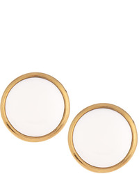 Nakamol Golden Round Agate Stud Earrings White