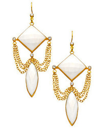 Kanupriya White Agate Diamond Marquise Chandelier Earrings
