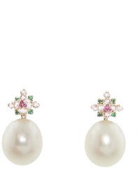 Kataoka Pearl Shake Earrings With Emerald Sapphire And Diamond Cluster
