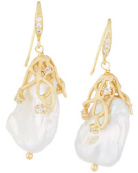 Indulgems Large Golden Vine Keshi Pearl Drop Earrings