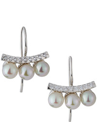 Majorica Pave Crystal Pearl Bar Drop Earrings Silver