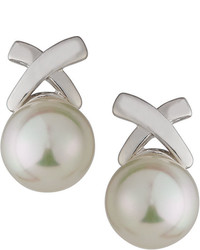 Majorica Rhodium Plated Pearl X Stud Earrings White