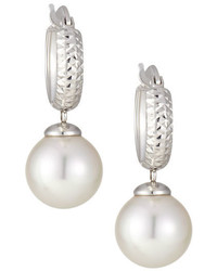 Majorica Silver Huggie Hoop Pearl Drop Earrings
