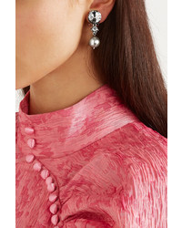 Miu Miu Silver Tone Crystal And Faux Pearl Clip Earrings
