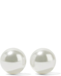 Kenneth Jay Lane Silver Tone Faux Pearl Earrings White