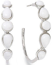 Sterling Silver Earrings White Agate Hoops