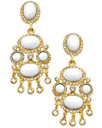 Kenneth Jay Lane White Cabochon Crystal Chandelier Clip On Earrings