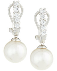 Majorica White Pearl Cz Crystal Drop Earrings 10mm
