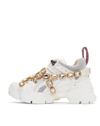 Gucci White Crystal Flashtrek Sneakers