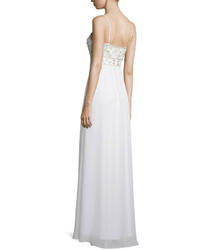 Sue Wong Sleeveless Embellished Bodice A Line Gown White