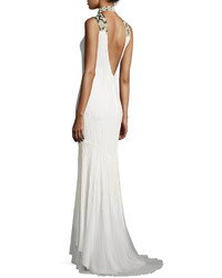 Haute Hippie Sleeveless Embellished Mermaid Gown Antique Ivory
