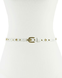Neiman Marcus Grommet Embellished Scalloped Skinny Belt White