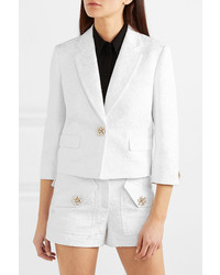 Michael Kors Collection Cropped Embellished Cotton Blend Cloqu Blazer