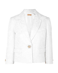 Michael Kors Collection Cropped Embellished Cotton Blend Cloqu Blazer
