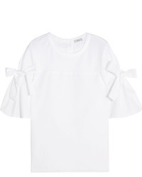 Clu Bow Embellished Cotton Jersey And Poplin Top White