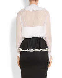 Givenchy Faux Pearl Embellished Silk Chiffon Blouse White