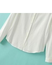 White Lapel Long Sleeve Tie Clip Embellished Blouse