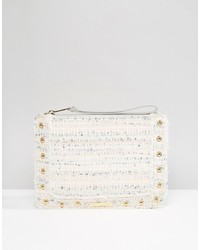 White Embellished Canvas Clutch