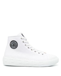 White Embellished Canvas High Top Sneakers