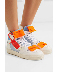 Off-White Off Court Logo Embellished Canvas Leather And Suede High Top Sneakers