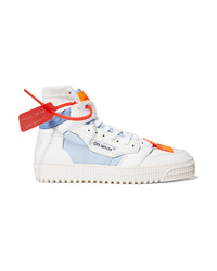 Off-White Off Court Logo Embellished Canvas Leather And Suede High Top Sneakers