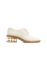 White Embellished Canvas Oxford Shoes
