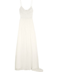 White Embellished Chiffon Evening Dress