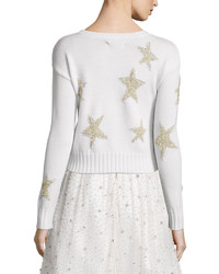 Alice + Olivia Erran Metallic Star Pullover Sweater White