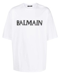 Balmain Crystal Logo Cotton T Shirt