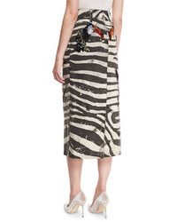 Marc Jacobs Embellished Zebra Print Pencil Skirt White