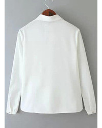 Embellished Collar Slim White Blouse
