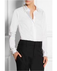 DKNY Faux Pearl Embellished Stretch Cotton Shirt