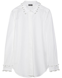 DKNY Faux Pearl Embellished Stretch Cotton Shirt