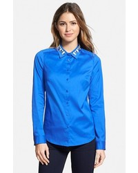 NYDJ Fit Solution Embellished Collar Poplin Shirt