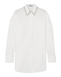 Prada Oversized Crystal Embellished Cotton Poplin Shirt