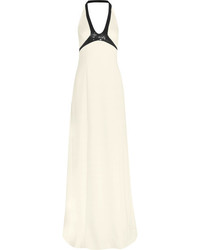 Narciso Rodriguez Sequin Embellished Stretch Silk Blend Crepe Gown White