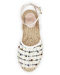 Oscar de la Renta Tina Tweed Embellished Espadrille Sandal White