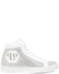 White Embellished High Top Sneakers