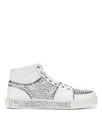 White Embellished High Top Sneakers