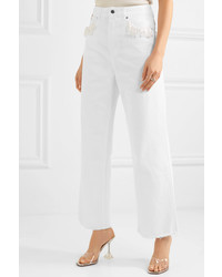 Christopher Kane Faux Pearl Embellished High Rise Straight Leg Jeans