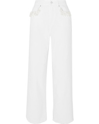 Christopher Kane Faux Pearl Embellished High Rise Straight Leg Jeans