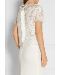 Marchesa Embellished Embroidered Lace And Tulle Top Ivory